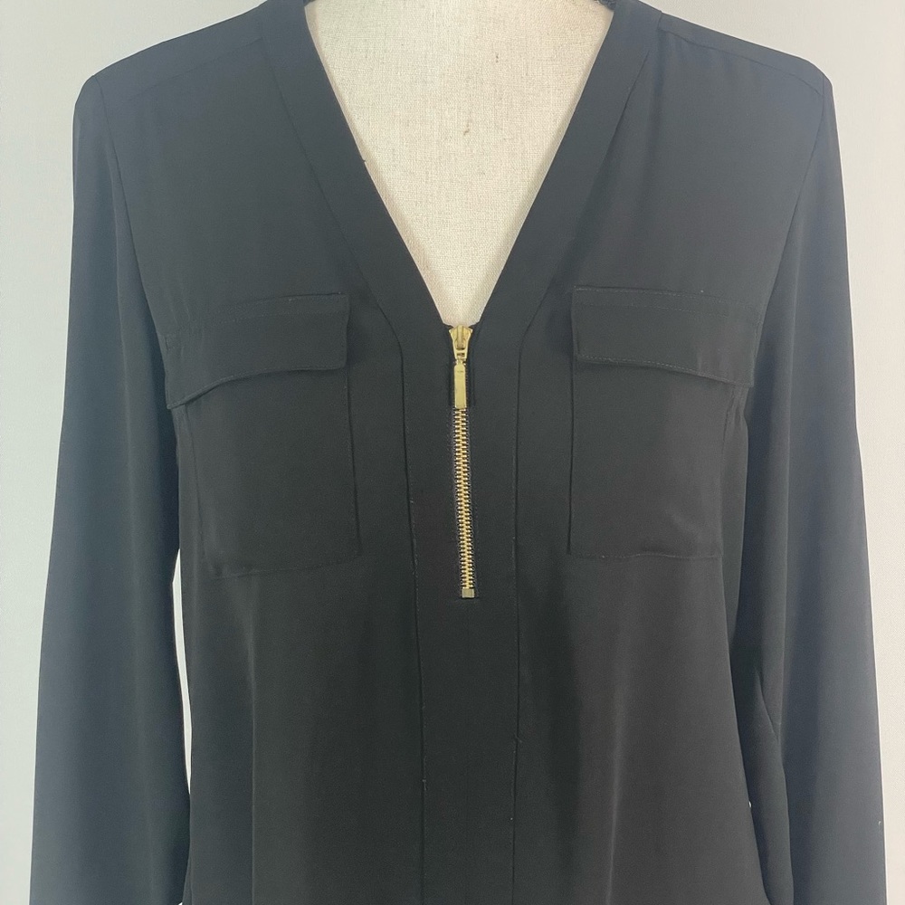 Black Popover Shirt with Zipper